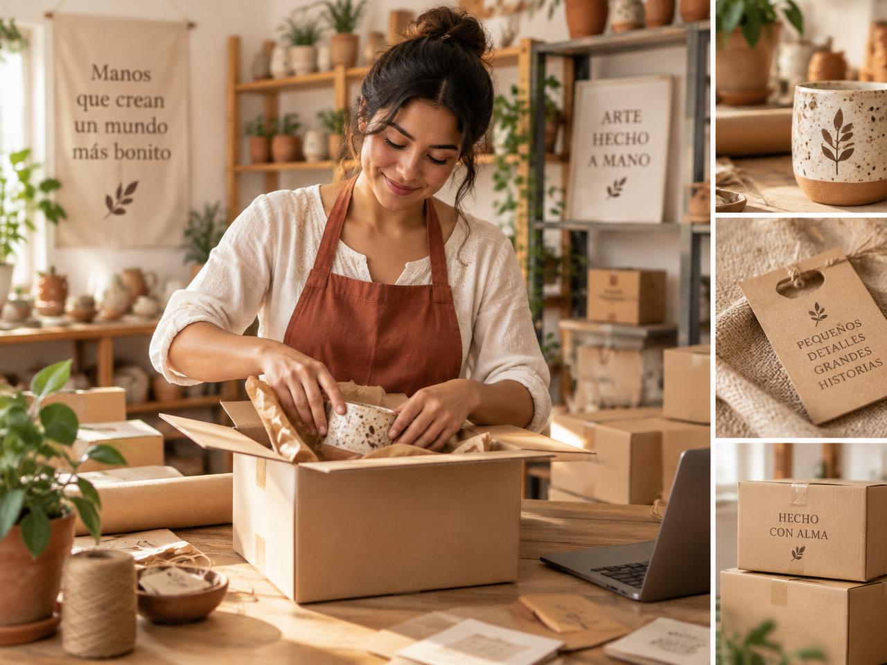 Emprendedora preparando pedidos de su tienda online